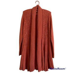 Soft Surroundings Sequined Suzette Burnt Orange Open Front Cardigan Size Small